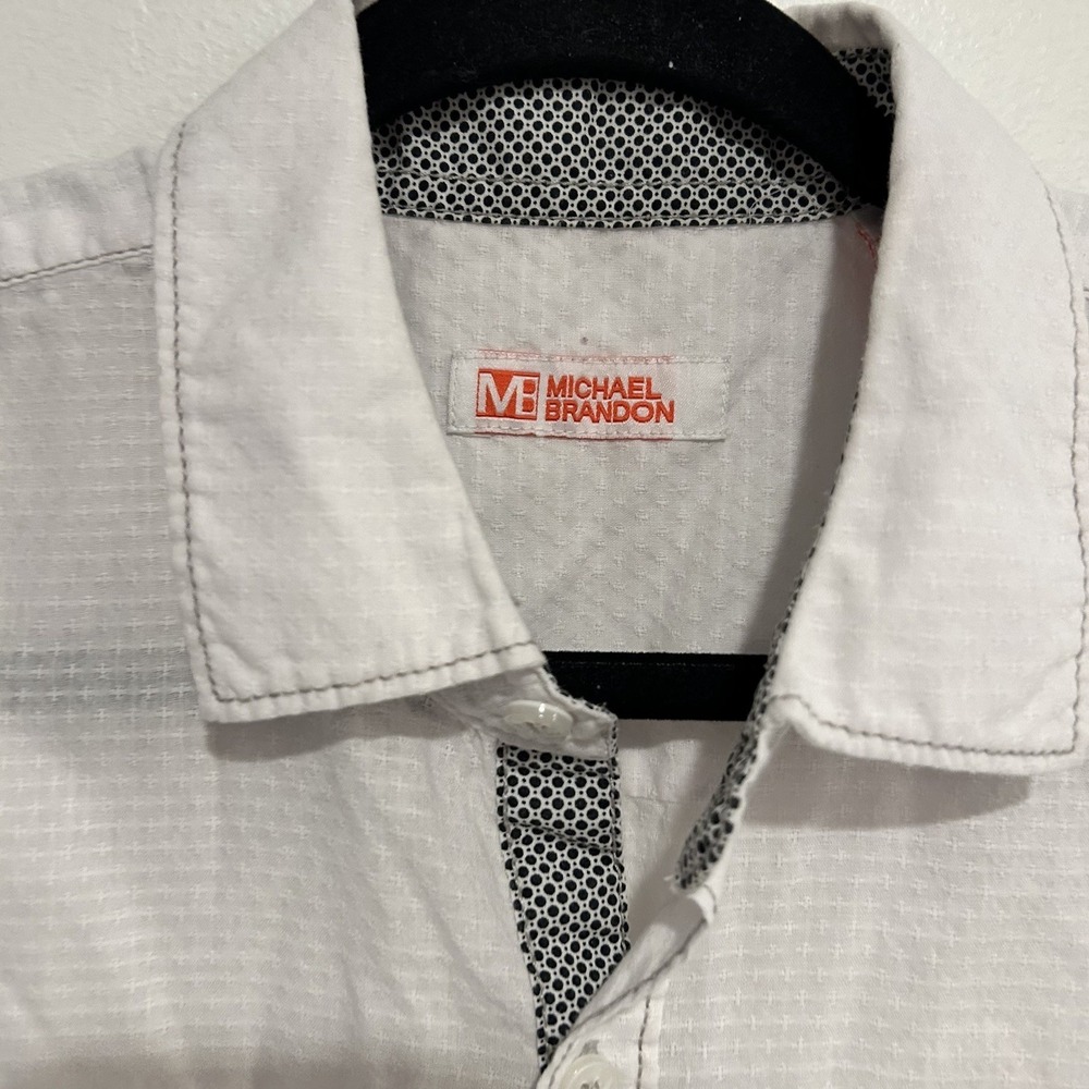 Michael Brandon White Men's Button Down Short Sleeved Shirt Med Semi Sheer - Picture 3 of 7
